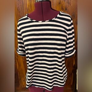 Talbots Stretch Metallic Stripe Tee in Black, Light Pink, Silver